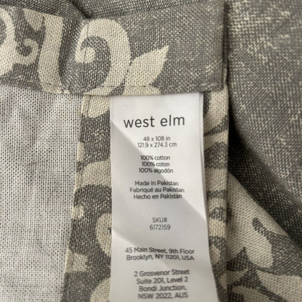West Elm 48" x 108" Curtain Panel Feather Gray Scroll Medallion‎ Cotton - Picture 5 of 8